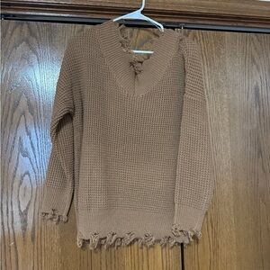 Zenana Outfitters Brown V-Neck Sweater